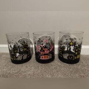 Halloween Glass Mugs Pink And Black Halloween Scene Xlarge Hand painted Set 3